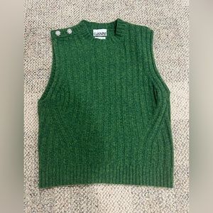 Ganni Italian sweater vest - green with rhinestone buttons S